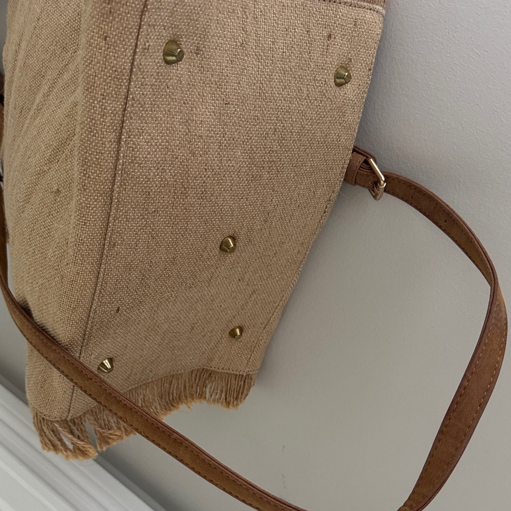 Deux Lux Tan Fringe Tote with Leather Handles - Picture 3 of 6